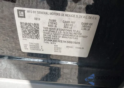 2019 Chevrolet Blazer Rs из США, поврежденный, VIN 3GNKBERS7KS697609